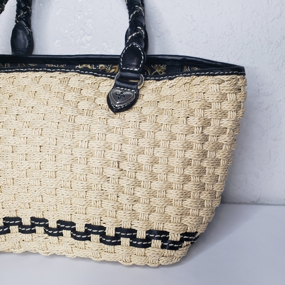 Brighton Black Tan Woven Tote - Picture 3 of 14